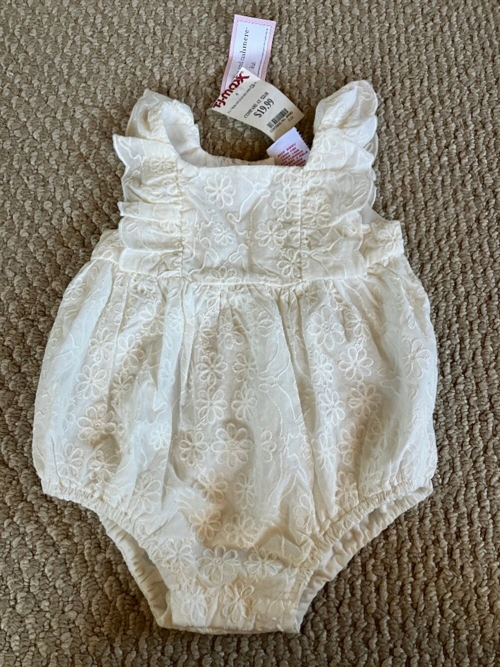 NWT Cupcakes and Cashmere Baby White Embriodered Onesie 3-6 M